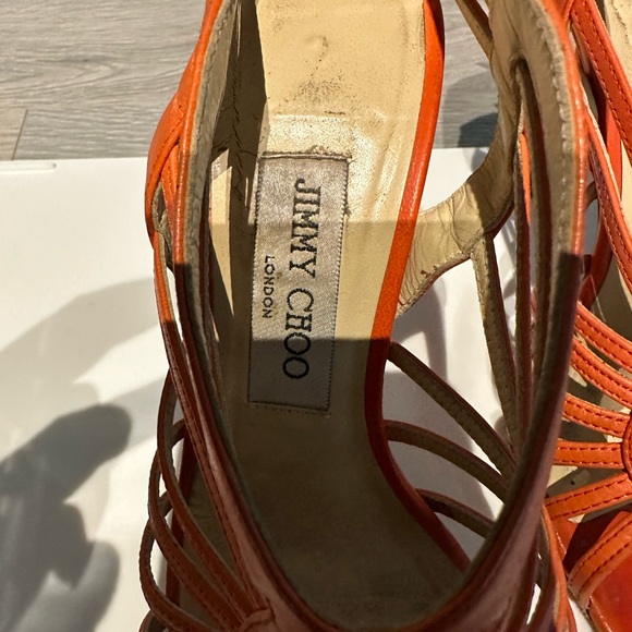Jimmy Choo, size 5.5, used, good condition, orange leather, high heel - Picture 2 of 11